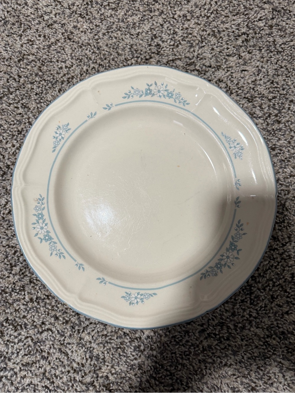 Elegant Cream Dinner Plate with Light Blue Floral Trim